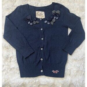 Vintage Hollister Navy Cardigan Sweater With Bow Details Y2K Slim Fit Medium